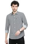 GLORYBOYZ Men's Regular Fit Horizontal Striped Soft Comfortable Trendy Shirt Full Sleeves with Pocket Navy & White(XL)