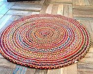 LEAZZOTE Hand Woven Reversible Jute Carpets for Living Room, Bedroom, Hall, Coffee Table | Braided Natural Jute Fibers (120 cm Round/Carpet, dizin011)