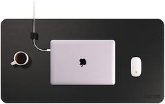 Function101 Desk Mat Pro, Premium Eco Leather Desk Pad/Two Silicone Cable Block XLs Provide Magnetic Cable Management, Faux Suede Bottom (31” x 16”)