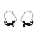 YFN Black Cat Earrings Sterling Silver Animal Heart Hoop Earrings Dangle Drop Dangling Cute Jewellery Gifts for Women Girls