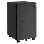 SONGMICS Mobile File Cabinet, Lockable, with 4 Drawers, Hold Documents, Stationery, Pre-Assembled, for Office, Home Office, 39 x 45 x 69.3 cm, Ink Black OFC064B16