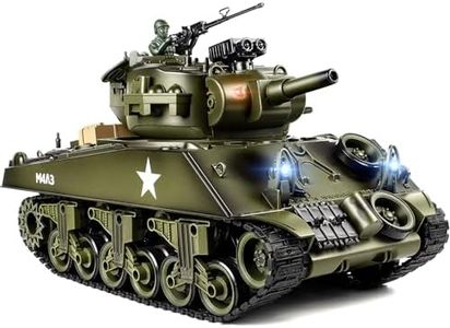 Supdex 1/18 RC Tank, 2.4G US M4A3 Sherman Remote Control Tank That Shoot BBS with Smoke, Sound and Lights, 165ft Remote Control Army Model Toy, Military All-Terrain Vehicle for Kids & Adults