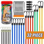 Cartman 32 Piece Bungee Cords Assortment Jar Includes 10" 18" 24" 32" 40" Bungee Cord with Hooks, 8" Canopy Tarp Ball Ties and Tarp Clips