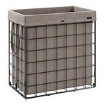 SONGMICS 110L Laundry Basket, Collapsible Washing Basket, Laundry Hamper, Removable and Washable Liner, Metal Wire Frame, for Bedroom Bathroom, Black and Camel Brown LCB111N01