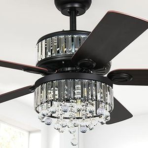 YITAHOME Chandelier Ceiling Fan with Remote, 52 Inch Fandelier Fan Light, Indoor Fan Ceiling with 3 Speed, Silent Reversible Motor, Dual-Sided 5 Blades, Timer, Balance Kit - Black