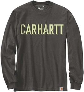 Carhartt Relaxed Fit Heavyweight Long-Sleeve Block Logo Graphic T-Shirt Utilitaire de Travail, Peat, S Homme