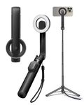 Spigen Wondersnap MagFit Selfie Stick Tripod, [18N Strong Magnetic Force] [Compact & Lightweight] Phone Tripod Stand for iPhone 16 15 14 13 Pro Max Plus, Samsung, Google Metal Ring Included - Black