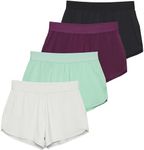 Real Essentials 4 Pack: Girls Active Athletic Performance Dry Fit Short Running Sports Shorts Soccer Tennis Summer Basketball Lounge Casual Sleep Bottoms Gym Workout Kids Dolphin, 8-10