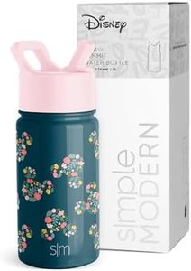 Simple Modern Disney Mickey Mouse Kids Water Bottle with Straw Lid | Reusable Insulated Stainless Steel Cup for School | Summit Collection | 14oz, Mickey Mouse Floral on Riptide