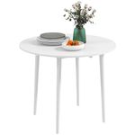 HOMCOM Folding Dining Table for 4, Round Drop Leaf Table, Modern Space Saving Small Kitchen Table with Wood Legs for Dining Room, White