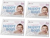 DIVCHI Baby Disposable Diaper Sacks Bags Dispenser Antibacterial Power Scented Nappy Disposal Bags Easy-Tie for Travel - 4 x 200 Pack (800 in Total)