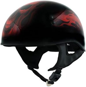 Hot Leathers HLD1018 Black 'Red Flame Skull' Motorcycle DOT Approved Skull Cap Half Helmet for Men and Women Biker - Small