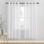 PONY DANCE White Net Curtains for Bedroom - Linen Look Lightweight Voile Curtain for Sun Light Filtering Eyelet Top Semi Curtain Panels for French window, 1 Pair, W 52 inch x D 63 inch