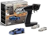 FLYCOLOR Turbo Racing 1:76 Scale Drift RC Car with Gyro Mini Full Proportional RTR 2.4GHZ Remote Control with 2 Replaceable Body Shell (C64-BLUE)