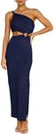 ANRABESS Women Summer One Shoulder Sleeveless Maxi Dress Cutout Sexy Bodycon Semi Formal Dinner Date Vacation Dresses Navy Blue Large