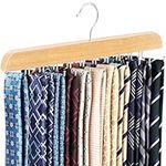 RESOVO Upgraded Tie Rack Hanger with 20 Foldable Metal Hooks, Space Saving Necktie Organizer for Men – Large Capacity Tie and Belt Wooden Hanger for Closet - Wood