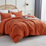 CozyLux California King Comforter Set Burnt Orange, 3 Pieces Cal King Terracotta Solid Breathable Boho Style Bedding Sets, Cozy Soft Microfiber Quilt Comforter All Season(1 Comforter & 2 Pillowcases)
