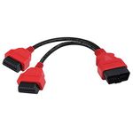 iKKEGOL 30cm/12 inch Ultra Low Profile OBDII Extension Cable, OBD II 2 Y Splitter Cable,1 Male to 2 Dual Female Y J1962 Ports Extension Connector Adapter Red