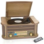 Denver 9-in-1 CD Bluetooth Cassette Player Retro Wooden Record Player HiFi System – 3 Speed Vinyl Turntable & Cassette With CD Player, FM/AM Radio, MP3 USB Recording, AUX IN And Line Out – MCR-50BT