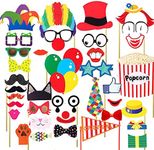 PIPI 36pcs Circus Photo Booth Props with Sticker Funny Carnival Theme Party Decorations for Birthday Party