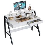 CubiCubi Computer Desk with 2 Storage Drawers, 47 inch Home Office Desk with Monitor Stand, Writing Study Table, White