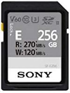 Sony E series SDXC UHS-II Card 256GB, V60, CL10, U3, Max R270MB/S, W120MB/S (SF-E256/T1), Black, Small