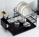 Raawan 2 Tier Dish Rack Kitchen Dish Rack Drainer 2 Layers Detachable Stainless Steel Dish Rack,Dish Drainer for Kitchen Sink Organizer Utensil Holder Cup Holder (Black) (Black)