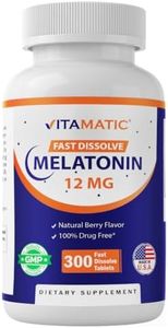 Vitamatic Melatonin 12 mg – Natural Berry Flavor – 300 Fast Dissolve Tablets – Formulated by Healthcare Professionals – Non-GMO, Gluten Free