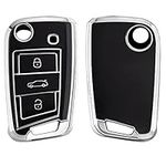 kwmobile Key Cover Compatible with VW Golf 7 MK7 3 Button Car Key - Car Key Fob Case Protector - Black/Silver