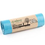 Relevo 100% Recycled Bin Liners, Heavy Duty 20L, 15 Bin Bags