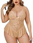 Avidlove Plus Size Lingerie for Women Lace Bodysuit One Piece Teddy Babydoll Mesh Chemise V Neck Sleepwear L-5XL