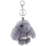 BEGOOD Rabbit Keychain Fluffy Pom Pom Bunny Keyring Soft Cute Fashion Faux Fur Car Pendant Handbag Purse Decoration Keychain Solid Grey
