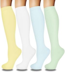 Iseasoo 4 Pairs Compression Socks for Women Circulation-Best Support for Nurses,Running,Athletic,Travel yellow sockS-M