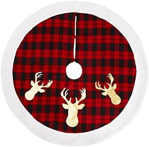 Black Red Buffalo Plaid Tree Skirt 48in Christmas Tree Skirts for Holiday Party Tree Skirt Double Layers Checked Tree Skirts, Christmas Tree Decorations