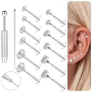 Hypoallergenic Surgical Stainless Steel Internal Thread Tragus Labret Cartilage CZ Stud Piercing Jewelry Helix Cartilage Conch Nose Lip Labret Medusa Piercingenic Be Equipped With Piercing Ball Grabber Tool Flat Back Stud Earrings for Women Men 16G Silver