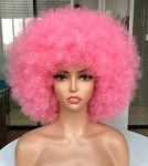 CoCrowns Afro Wigs for Black Women Short Curly Afro Wig Natural Looking Synthetic Full Wigs for Party Cosplay (Pink)