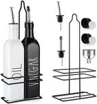 Ucraft Kitchen Oil and Vinegar Dispenser Set - Farmhouse Olive and Vinegar Dispenser – Chic Olive Oil Dispenser – Black and White Bottle with spouts and oil bottle top – 2 x 500ml