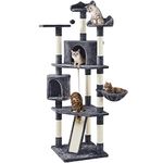 Yaheetech Cat Tree Tall, Multi Level Cat Tower for Indoor Cats, Large Cat Condo Sisal-Covered Scratching Posts Activity Centre Cat Furniture, 200cm, Dark Grey