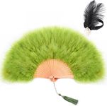 SOGUGOM Green Feather Fan with Headband - Renaissance Fan,Rave Fan,Hand Fan Foldable,Marabou Feather Fan for Carnival Party,Clothing Accessories and Party Decorations(Lime Green)