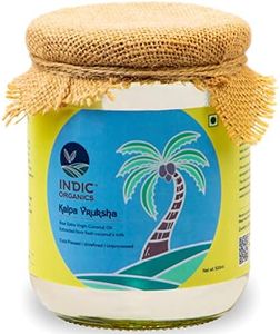 Indic Organics Raw Extra Virgin Coconut Oil Extracted From Kerala Coconut'S Fresh Milk | Cold Centrifuge Process, Unrefined & Unprocessed |For Dietary, Hair & Skin Care And Oil Pulling , Glass Bottle