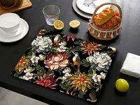 Space of Joy Dark Florals Design Premium Printed MDF Wooden Dining Table mats, Heat/Water Resistant Rectangle Shape Placemats for Dining Kitchen Indoor Outdoor Set of 6 Pieces