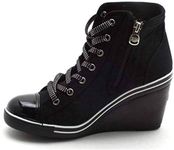 EpicStep Women s Canvas Shoes High Top Wedges High Heels Quilted Casual Fashion Sneakers Black 5.5 B(M) US