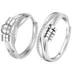 GWAWG Anxiety Rings 2PCS Sterling Silver Plated Rings Fidget Ring, Adjustable Spinner Rings, Stress Reliever Ring with Beads for Women Girls Anxiety Relief