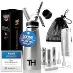 Thiru stainless steel cream whipper 500 ml with toolbox – whipped cream dispenser for desserts, espuma & hot foams – eBook + 5 stainless nozzles – 100-day trial