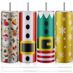 Sliner 4 Pcs 20 oz Christmas Gift Tumblers Bulk for Women Men Xmas Stainless Steel Glitter Skinny Tumbler with Lids and Straw Christmas Appreciation Gifts for Nurse Teacher Friends Lovers Coworker