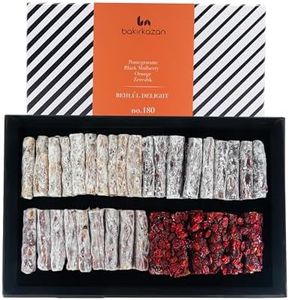 Turkish Delight Behlul by BAKIRKAZAN, Turkish Twist Delights 72 piece Candy 17.06 oz, w/4 Flavors: Orange, Pomegranate, Zereshk Black Mulberry, Luxury Food Gifts, Turkish Delights Assorted Flavors Gourmet, Best Food & Beverage ramadan gift bar sweets Gifts Option, Lokum,Kadayif Kataifi Vegan Turkish Snacks no.180 turkish candy