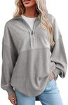 SHEWIN Womens Sweatshirts Casual Waffle Knit Half Zip Pullover Long Sleeve Tops Quarter Zip Fall Outfits Oversized Sweatshirt for Women,US 20-22(2XL),Light Grey