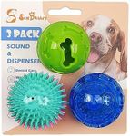 SUNDRAWY Dog Toy Ball 3 Pack 2 Sound and 1 Treat Dispenser Interactive Chew Water Toy Bouncy Squeak Training Toy for Puppy/Small/Medium (Balls Kit)