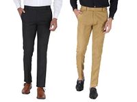 MALENO Men's Slim Fit Formal Trouser Pack of 2 (Black and Camel) (ML101_Combo_Black_Camel_38)