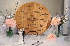 THOUSAND OAKS BARREL Personalized Wedding Barrel Head with Wrought Iron Stand | Wedding Guest Book Alternative for Winery or Whiskey Theme Wedding (B506)